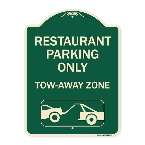 Restaurant Parking Tow-Away Zone W/ Car Tow Graphic Heavy-Gauge Alum Sign, 24" x 18", G-1824-22978